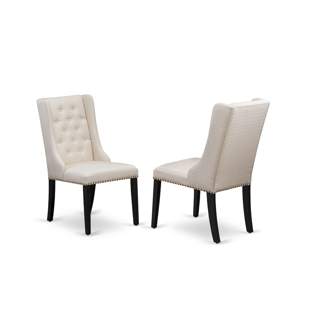 9 piece modern dining set of a wooden table and 8 Linen Fabric dining chairs