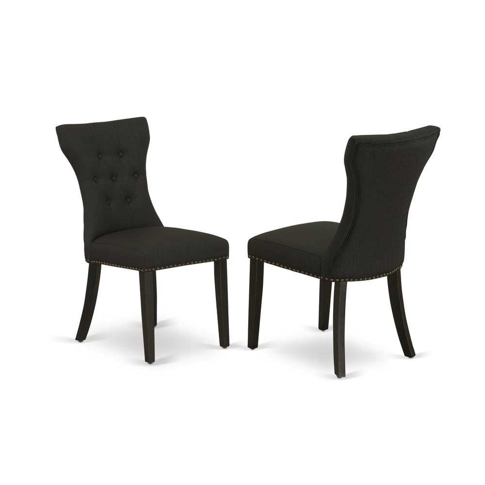 East West Furniture X697GA124-7 7-Pc Kitchen Table Set - 6 Kitchen Parson Chairs and 1 Modern Cement Breakfast Table Top with Button Tufted Chair Back - Wire Brushed Black Finish