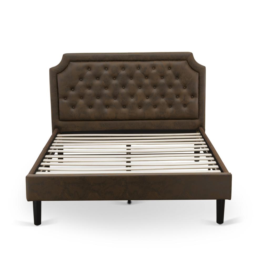 GB25Q-1HI07 2-Pc Platform Queen Bedroom Set with Frame and Distressed Jacobean End Table - Dark Brown Faux Leather and Black Legs