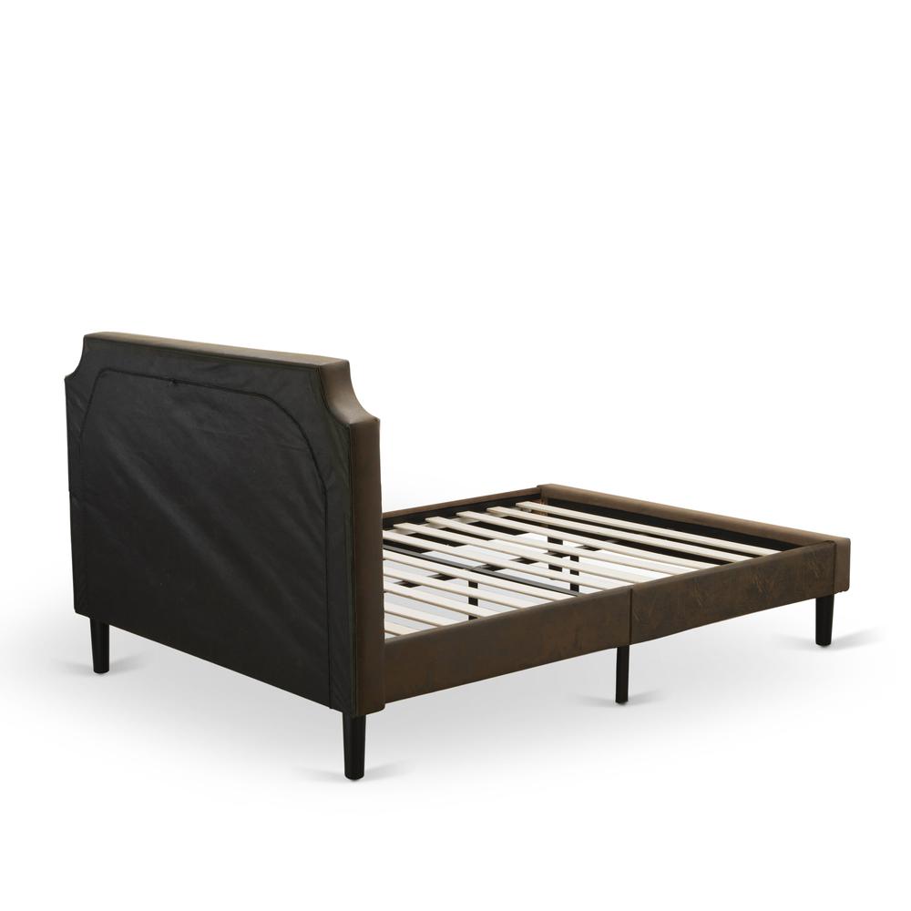 GB25Q-1HI07 2-Pc Platform Queen Bedroom Set with Frame and Distressed Jacobean End Table - Dark Brown Faux Leather and Black Legs