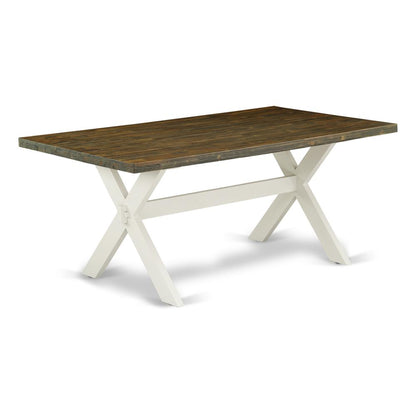 East West Furniture X077BA201-9 9-Pc Dining Table Set - 8 Kitchen Chairs and 1 Modern Rectangular Distressed Jacobean Wood Dining Table Top with High Chair Back - Linen White Finish