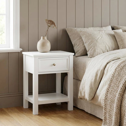 White Modern Night Stand with Single Drawer and Sturdy Construction
