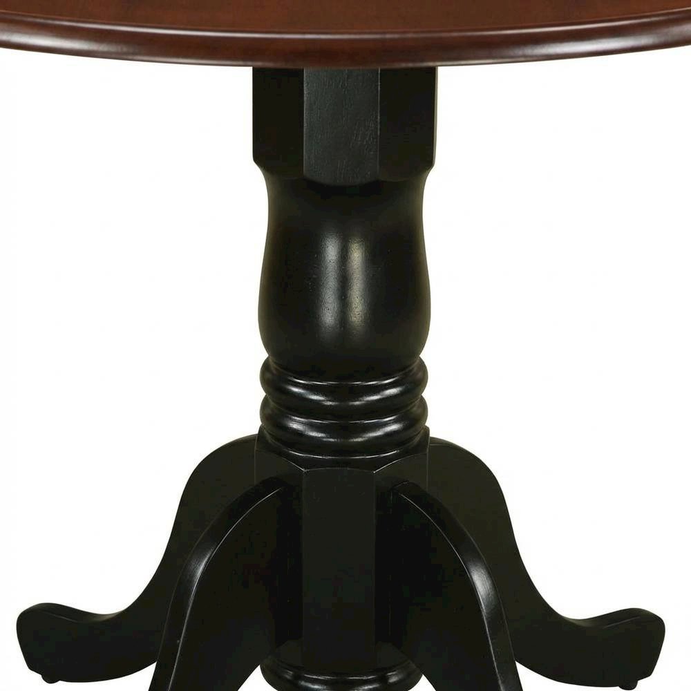 Mahogany Drop Leaf Round Table, Traditional Pedestal, Seats 4