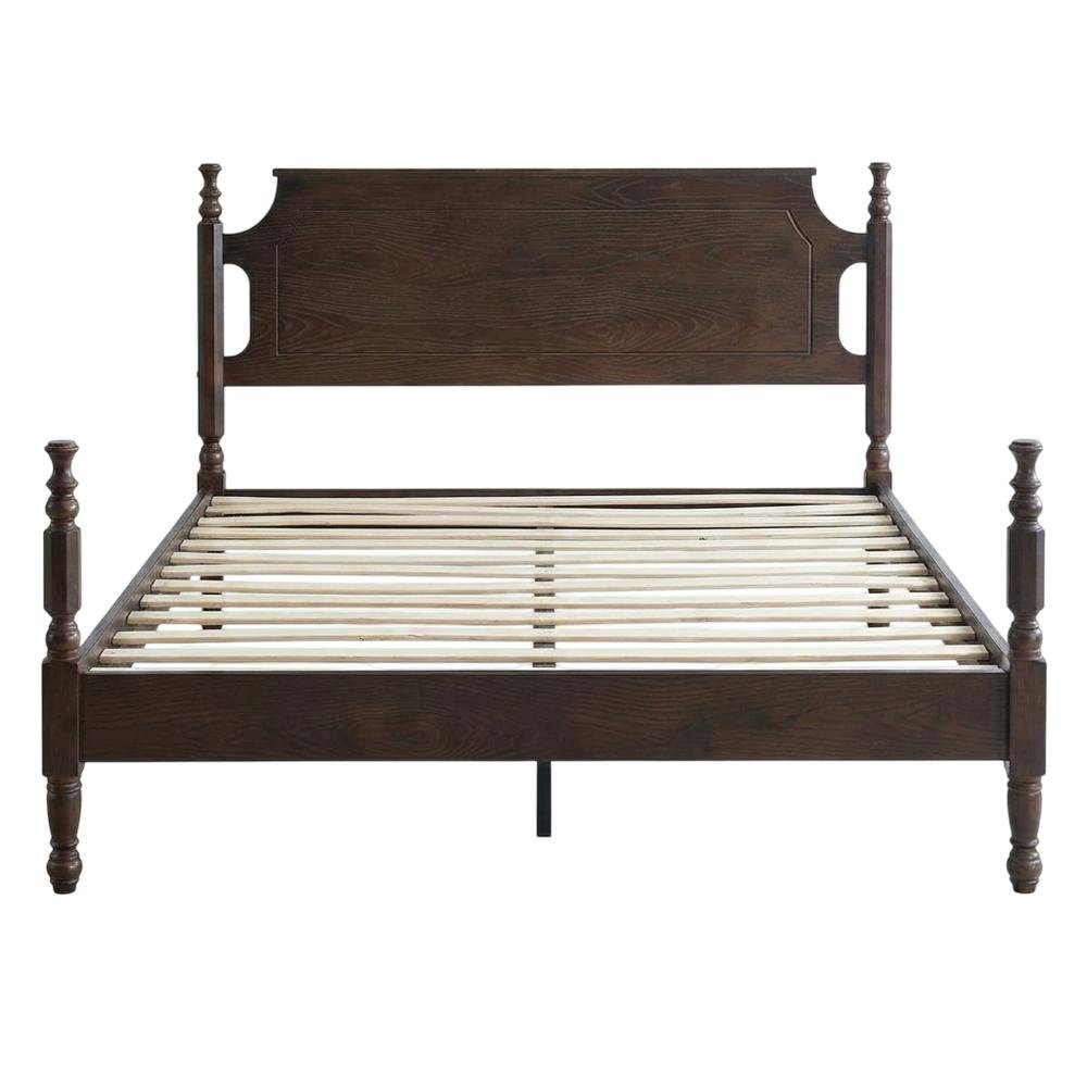 King Solid Wood Platform Bed with Headboard, Traditional, Dark Roast Oak, King