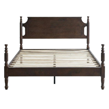 King Solid Wood Platform Bed with Headboard, Traditional, Dark Roast Oak, King