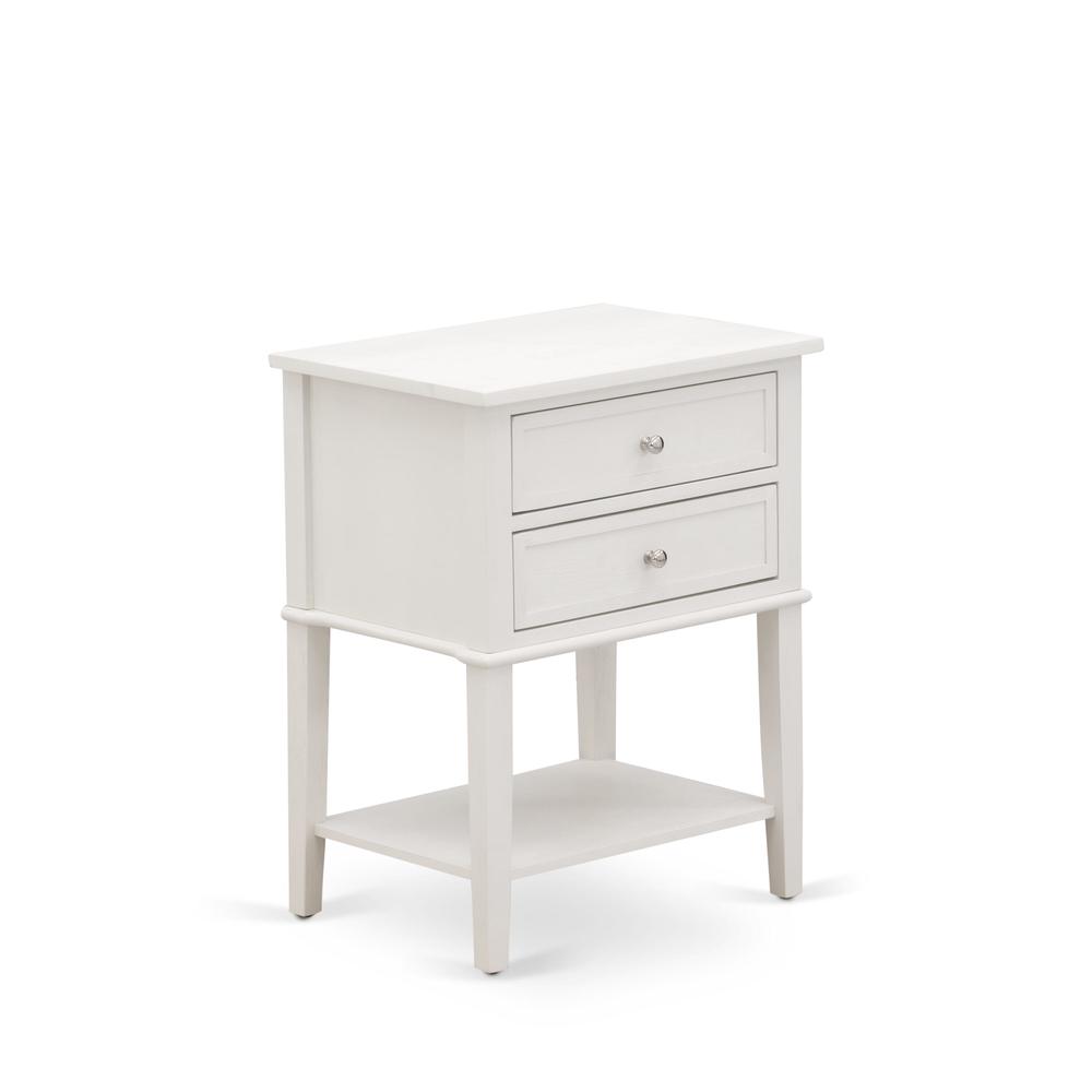 NL19K-1VL0C 2 Pc Bed Set - 1 Bed White Velvet Fabric Headboard and 1 Night Stand - Wire Brushed Butter Cream Finish Nightstand