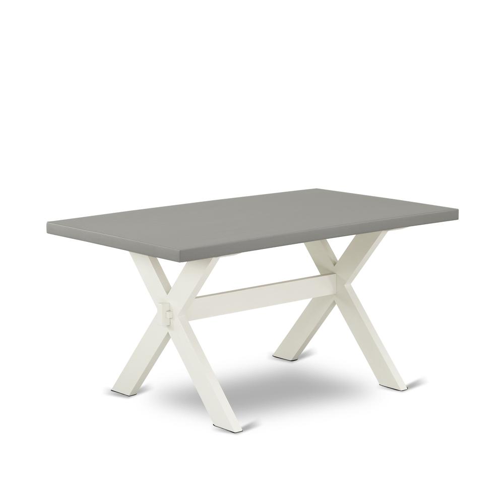 East West Furniture 5-Pc Modern Dining Table Set- 4 Parson Dining Chairs with Smoke Linen Fabric Seat and Button Tufted Chair Back - Rectangular Table Top & Wooden Cross Legs - Cement and Linen White