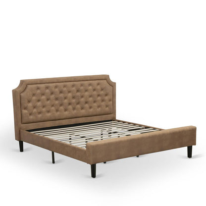 GB28K-2VL07 3-Pc Granbury Bed Set with a King Bedframe and 2 Distressed Jacobean Night Stand - Brown Faux Leather and Black Legs