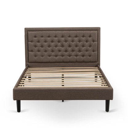 KD18Q-2DE07 3 Pc Bed Set - Modern Bed Frame Brown Headboard with 2 Mid Century Nightstand - Black Finish Legs