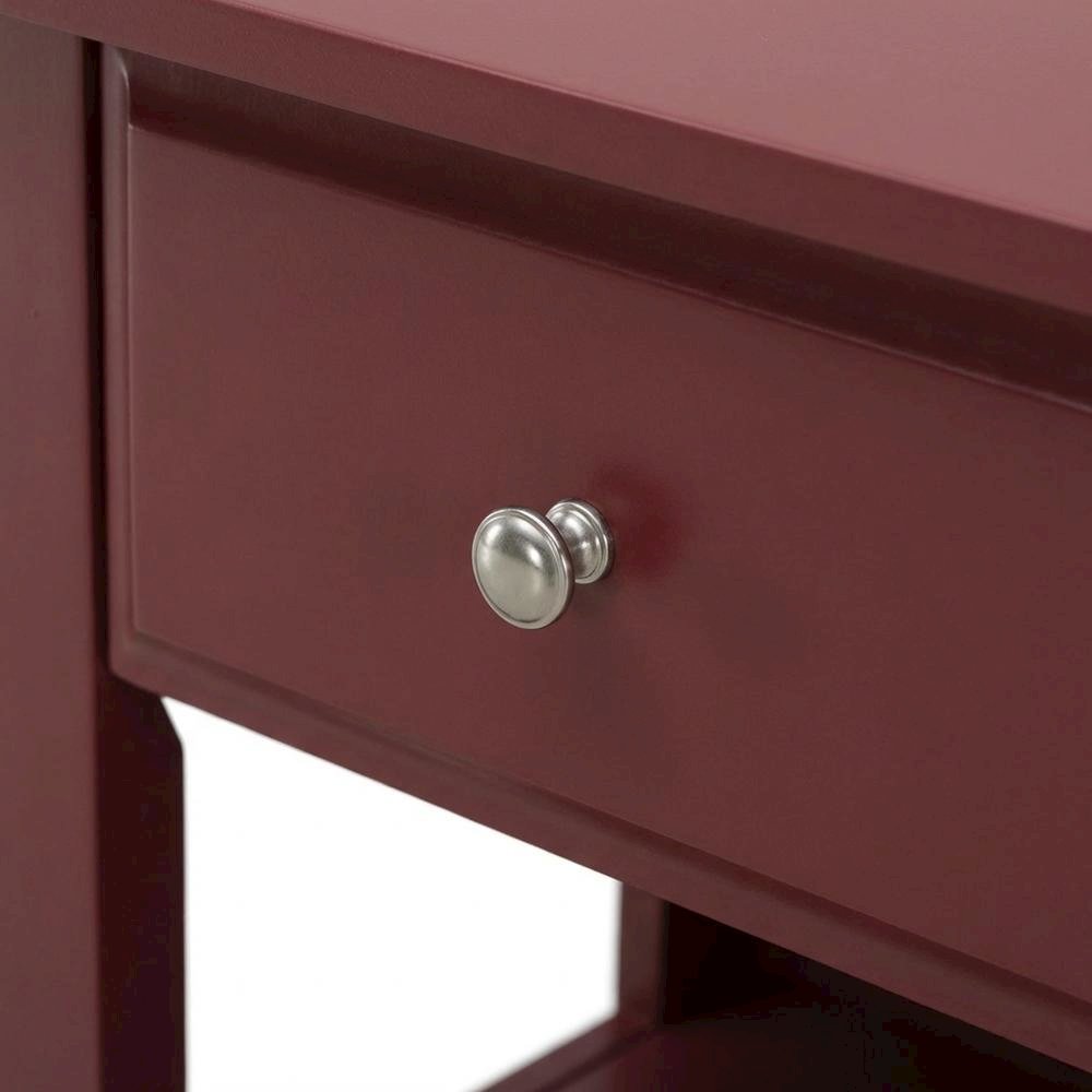 Burgundy Wooden Night Stand with Single Drawer and Stable Design