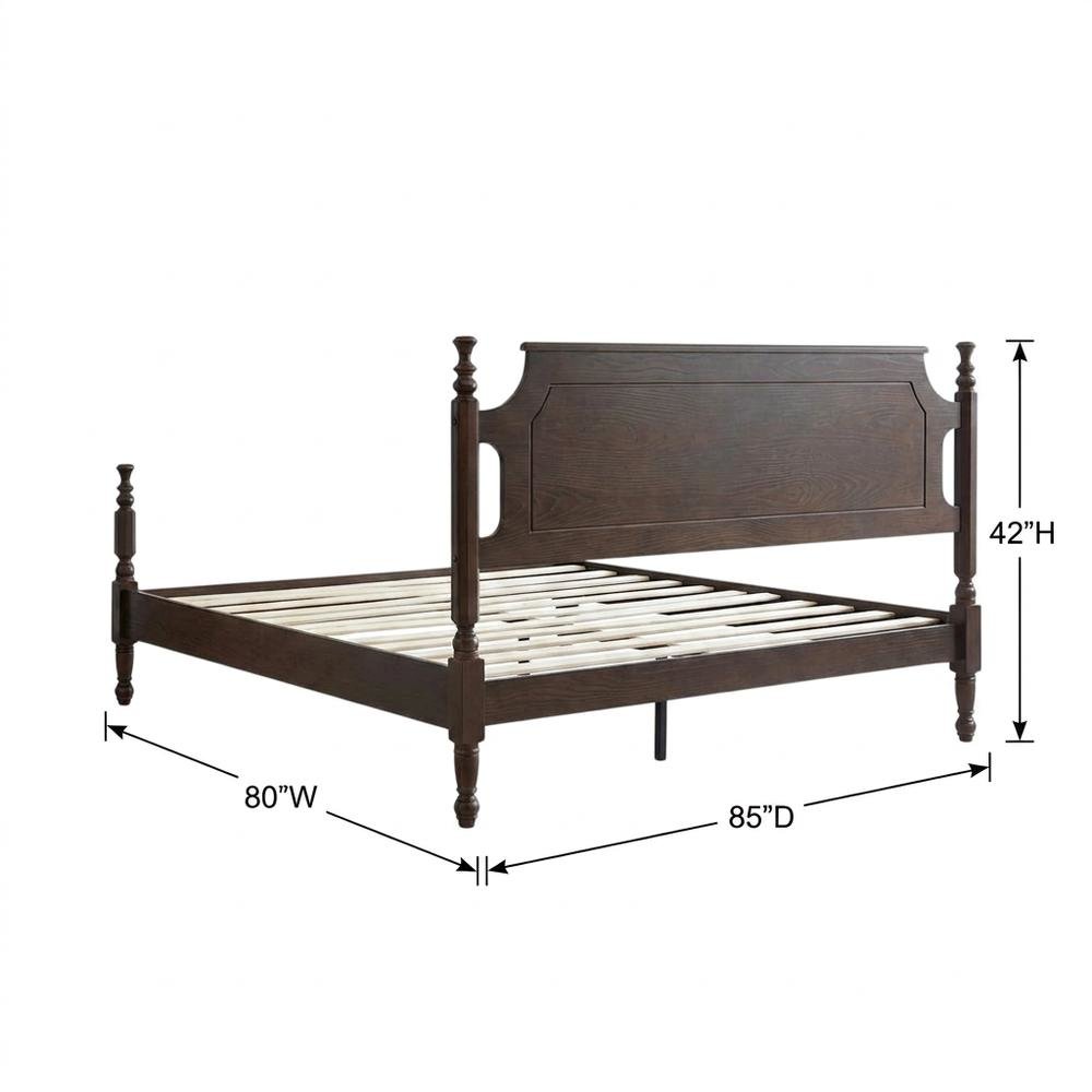 King Solid Wood Platform Bed with Headboard, Traditional, Dark Roast Oak, King