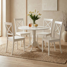 Solid Wood Round Kitchen Table 5-Piece, Drop Leaf, 4 Chairs, Linen White