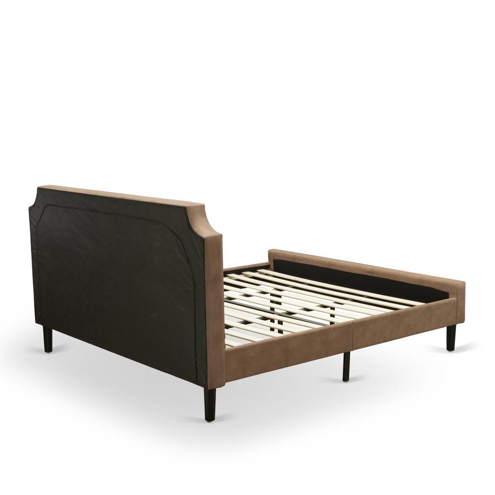 GBF-28-K King Bed Contains Brown Textured Upholstered Headboard, Footboard and Wood Rails, Slats - Wooden 9 Legs - Black Finish