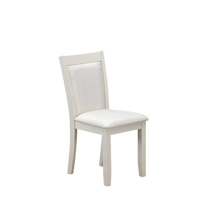 X076MZ001-6 6-Pc Table Set Consists of a Dining Table - 4 Cream Parson Chairs and a Wood Bench - Wire Brushed Linen White Finish