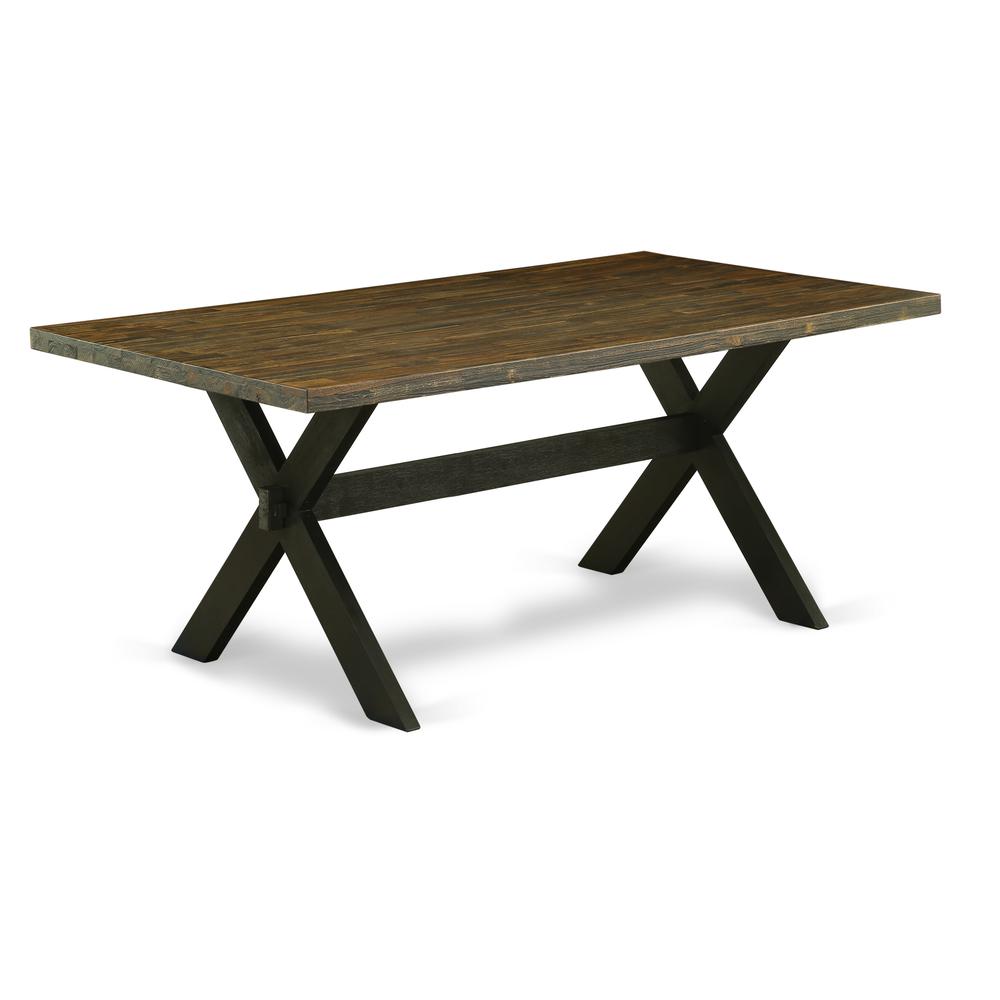 East West Furniture 6-Pc Wooden Dining Table Set-Doeskin Linen Fabric Seat and Button Tufted Chair Back Dining chairs, A Rectangular Bench and Rectangular Top Wood Dining Table with Hardwood Legs - Di