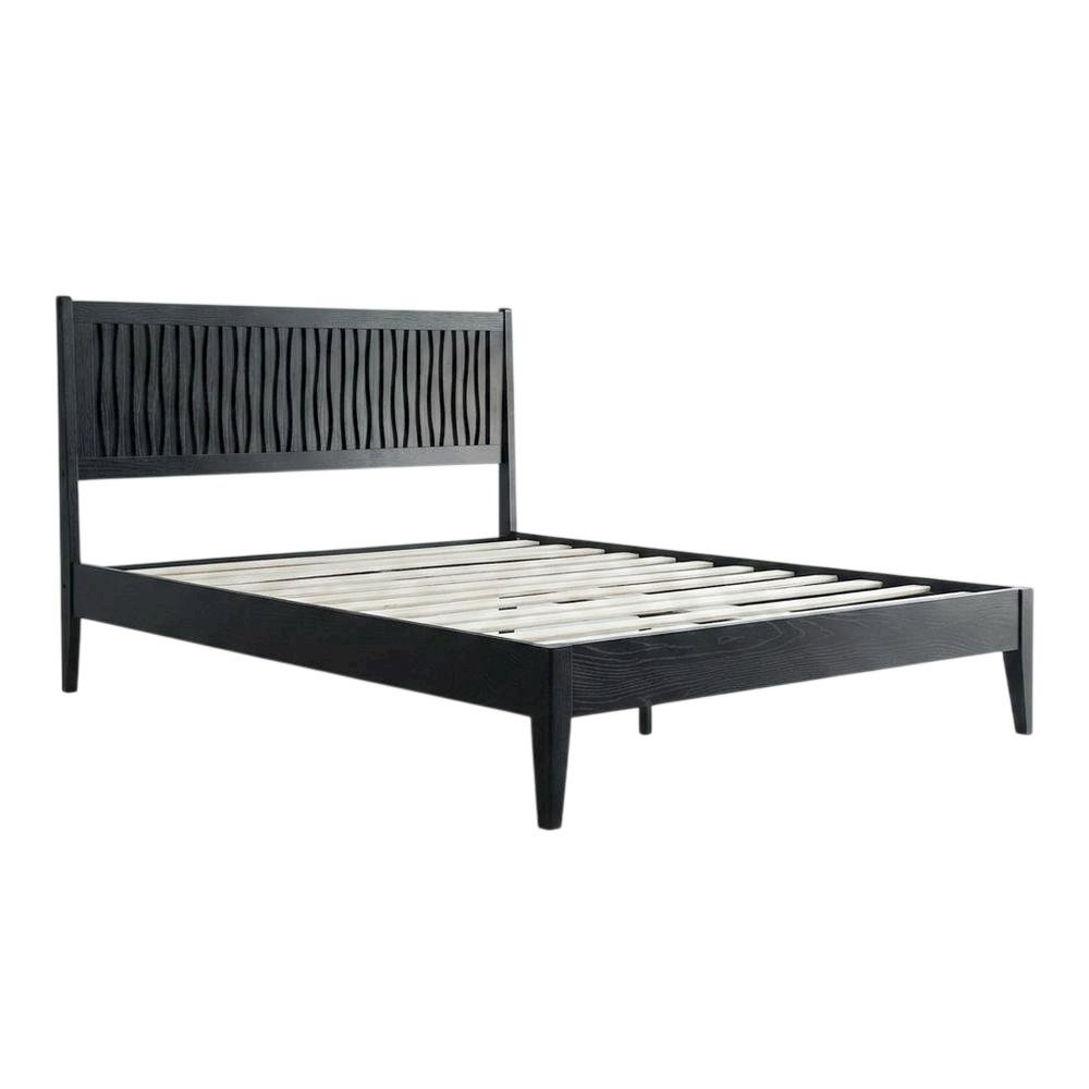 Solid Wood Platform Bed, Headboard & Footboard, No Box Spring, Ebony Oak, Queen