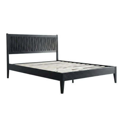 Solid Wood Platform Bed, Headboard & Footboard, No Box Spring, Ebony Oak, Queen