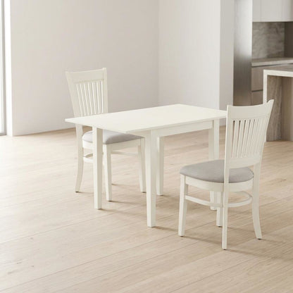 Wood Drop-Leaf Dining Table & Chairs 3-Piece Set, Small Space, Linen White