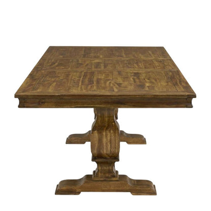 Solid Wood Rectangular Dining Table & Button-Tufted Chairs 9-Piece, Light Beige