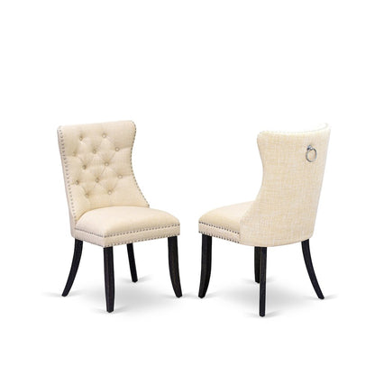 7-Piece Dining A Dining Table And 6 Light Beige Linen Fabric Parsons Chairs