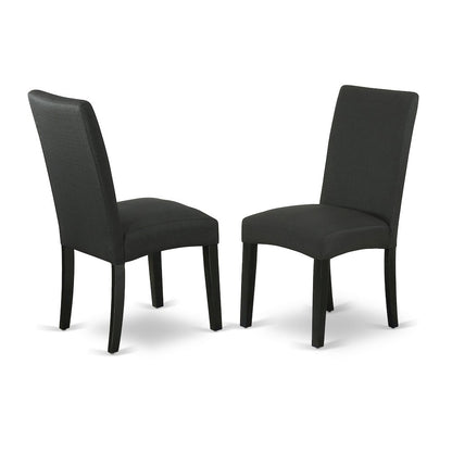 East West Furniture 5-Pc Kitchen Dining Set- 4 Parson Dining Chairs with Black Linen Fabric Seat and Stylish Chair Back - Rectangular Table Top & Wooden Legs - Cement and Black Finish
