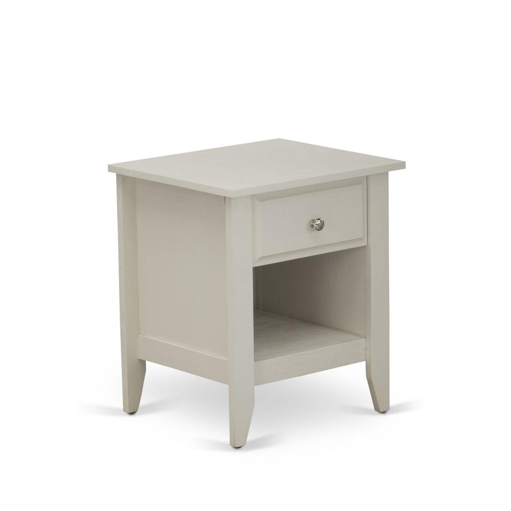 NL19Q-2GA0C 3 Pc Bed Set - 1 Bed White Velvet Fabric Headboard and 2 nightstands - Wire Brushed Butter Cream Finish Nightstand
