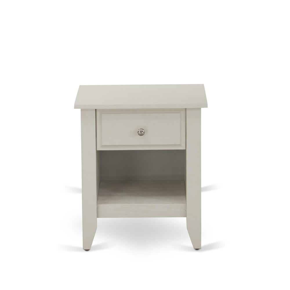 NL19Q-2GA0C 3 Pc Bed Set - 1 Bed White Velvet Fabric Headboard and 2 nightstands - Wire Brushed Butter Cream Finish Nightstand