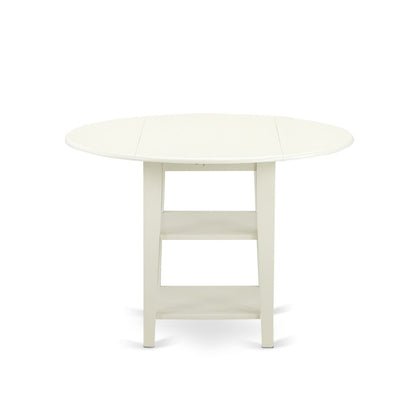 5 Piece Kitchen Set Consists of a Round Dining Table with Dropleaf & Shelves