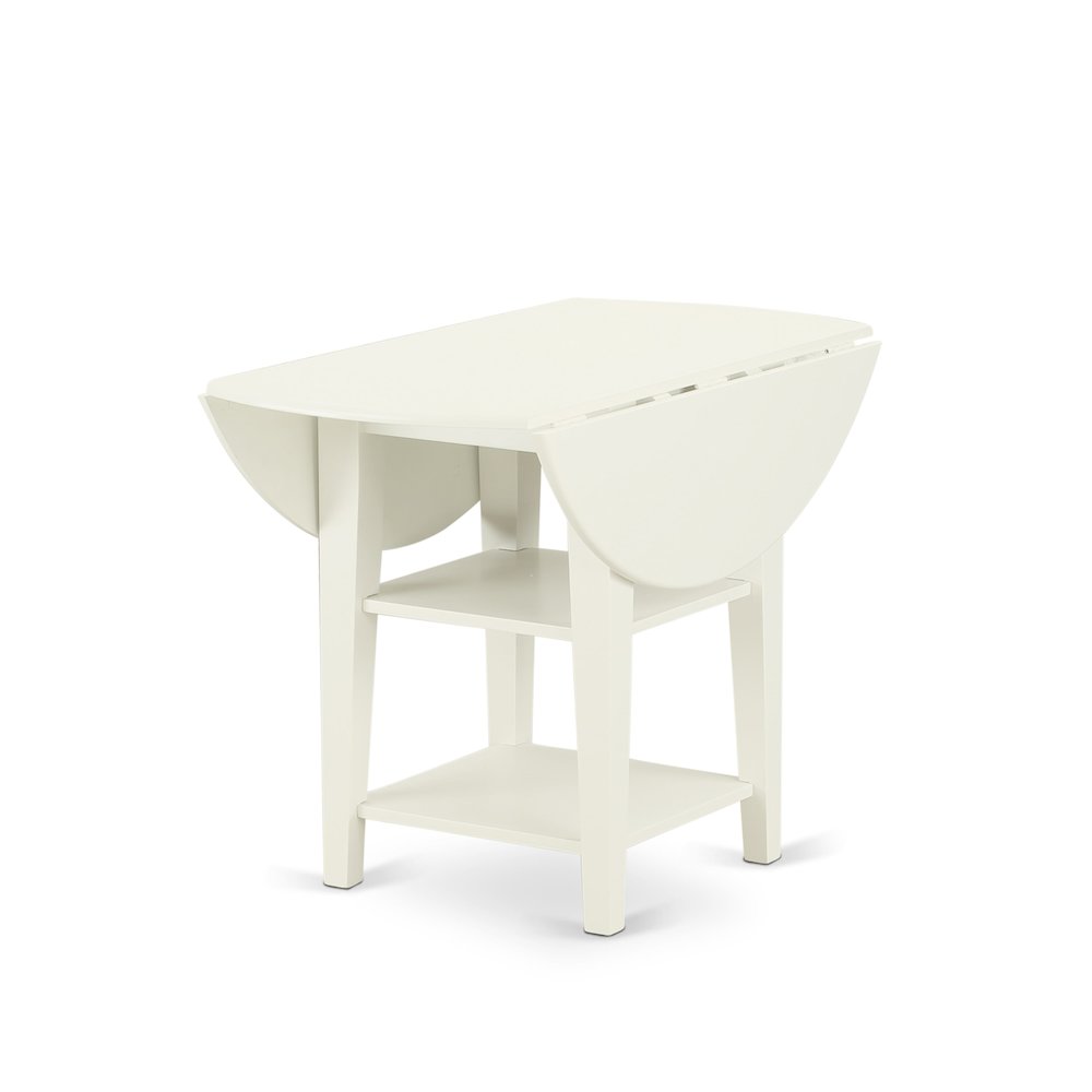 5 Piece Kitchen Set Consists of a Round Dining Table with Dropleaf & Shelves
