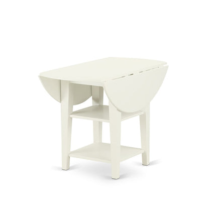 5 Piece Kitchen Set Consists of a Round Dining Table with Dropleaf & Shelves
