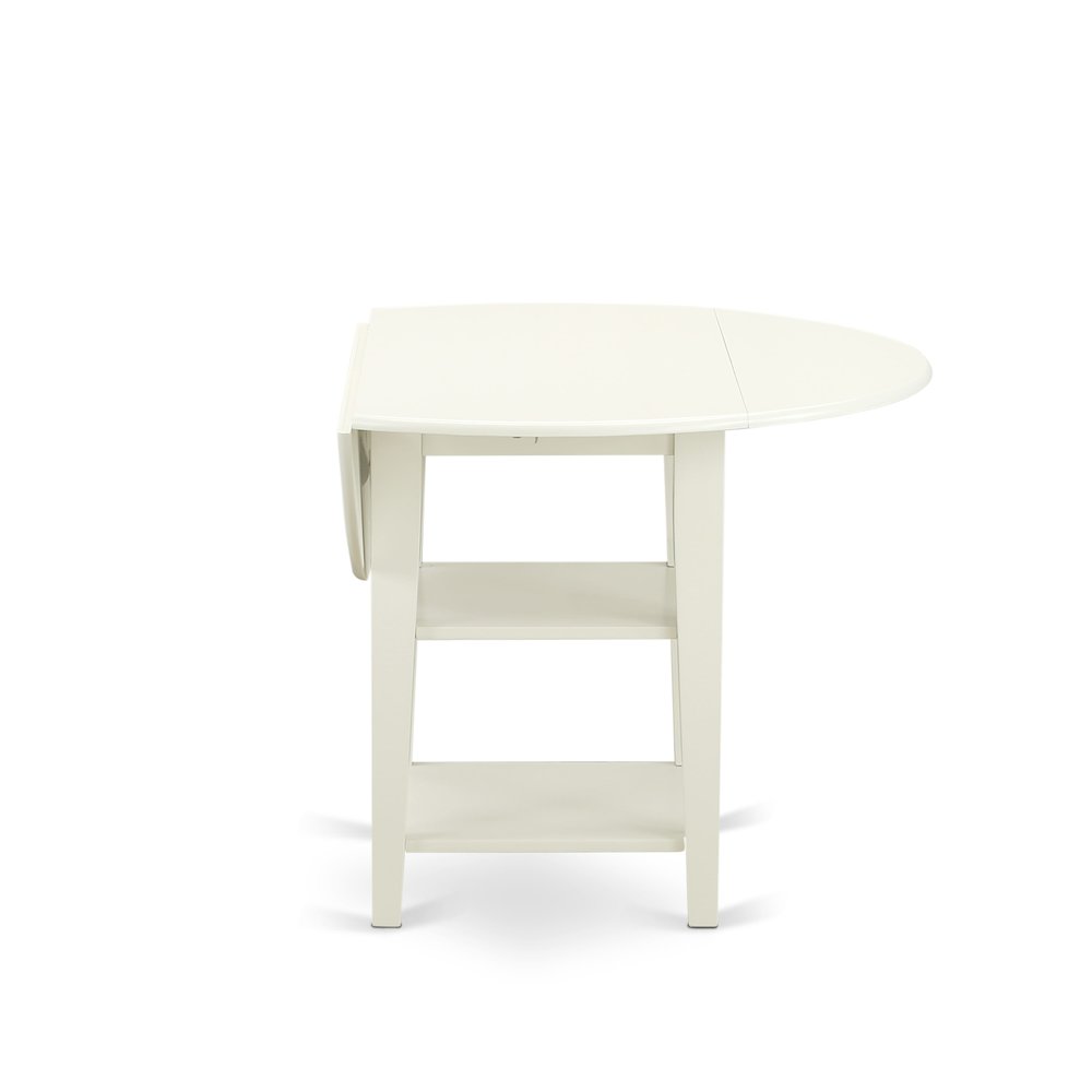5 Piece Kitchen Set Consists of a Round Dining Table with Dropleaf & Shelves