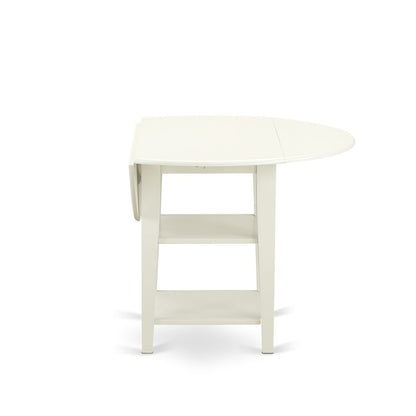 5 Piece Kitchen Set Consists of a Round Dining Table with Dropleaf & Shelves