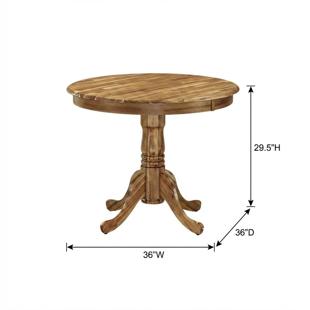 Natural Round Pedestal Dining Table, Traditional Style, Seats 4