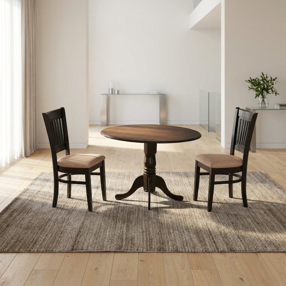 Wood Drop-Leaf Dining Table 3-Piece Set with Linen Slatted Chairs