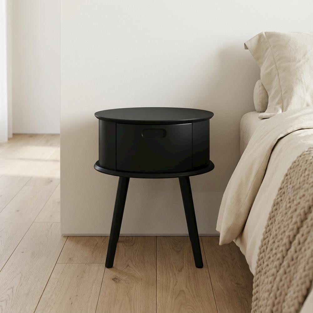 Black Bedroom Nightstand with Modern Design and Durable Construction