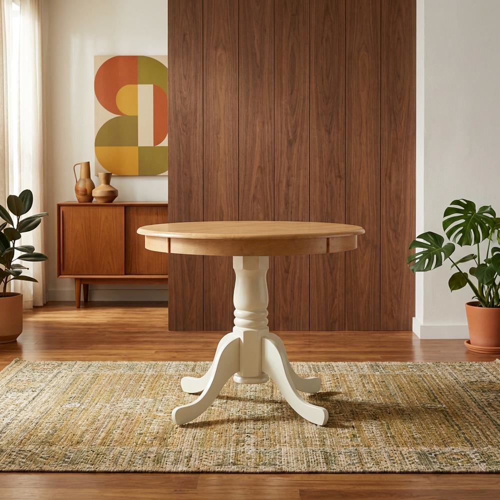 Oak Round Pedestal Dining Table, Traditional Style, Seats 4