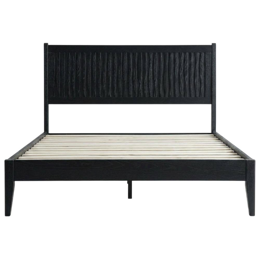 Solid Wood Platform Bed, Headboard & Footboard, No Box Spring, Ebony Oak, Queen