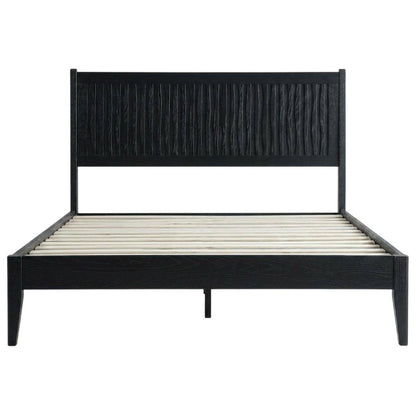 Solid Wood Platform Bed, Headboard & Footboard, No Box Spring, Ebony Oak, Queen