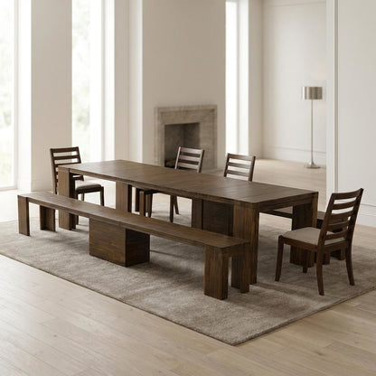 Solid Wood Extendable Dining Table & Chairs 5-Piece Set, Antique Walnut