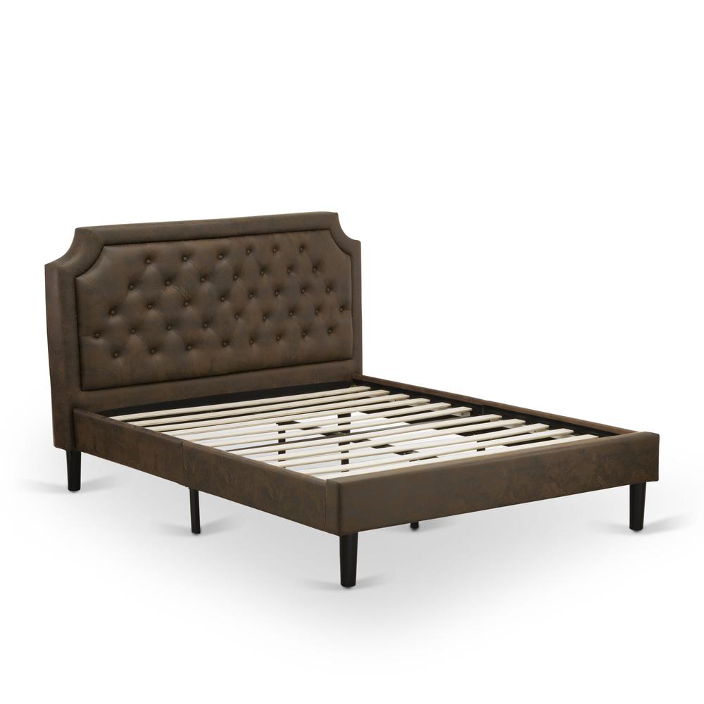 GB25Q-2VL06 3-Pc Bed Set with Frame and 2 Wire Brushed Black End Tables for bedroom - Dark Brown Faux Leather and Black Legs