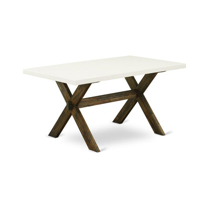 East West Furniture X726SI737-7 7-Pc Dining Room Table Set- 6 Upholstered Dining Chairs with Limelight Linen Fabric Seat and Button Tufted Chair Back - Rectangular Table Top & Wooden Cross Legs - Line