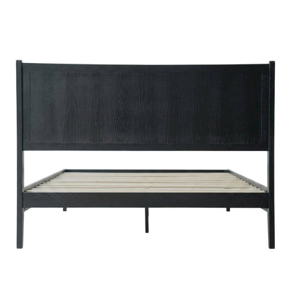 Solid Wood Platform Bed, Headboard & Footboard, No Box Spring, Ebony Oak, Queen