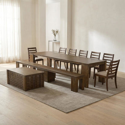 Solid Wood Extendable Dining 10-Piece, Chairs, Bench & Coffee, Antique Walnut