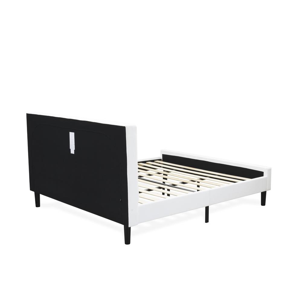 NL19K-2HA12 3 Pc Bed Set - 1 King Size Bed White Velvet Fabric Headboard and 2 Modern Nightstands - Clover Green Finish Nightstand