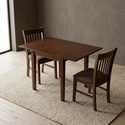 Wood Drop-Leaf Dining Table & Chairs 3-Piece Dining Set, Mahogany