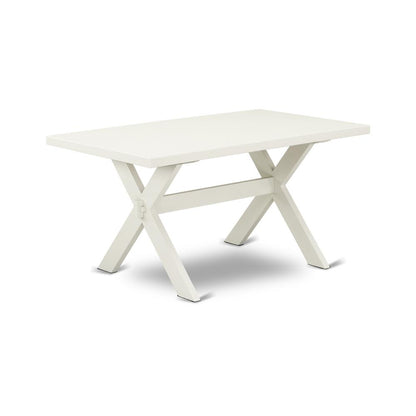 East West Furniture 6-Pc Kitchen Dinette Set-Gray Smoke Linen Fabric Seat and Stylish Chair Back Kitchen chairs, a Rectangular Bench and Rectangular Top Modern Dining Table with Wood Legs - Linen Whit