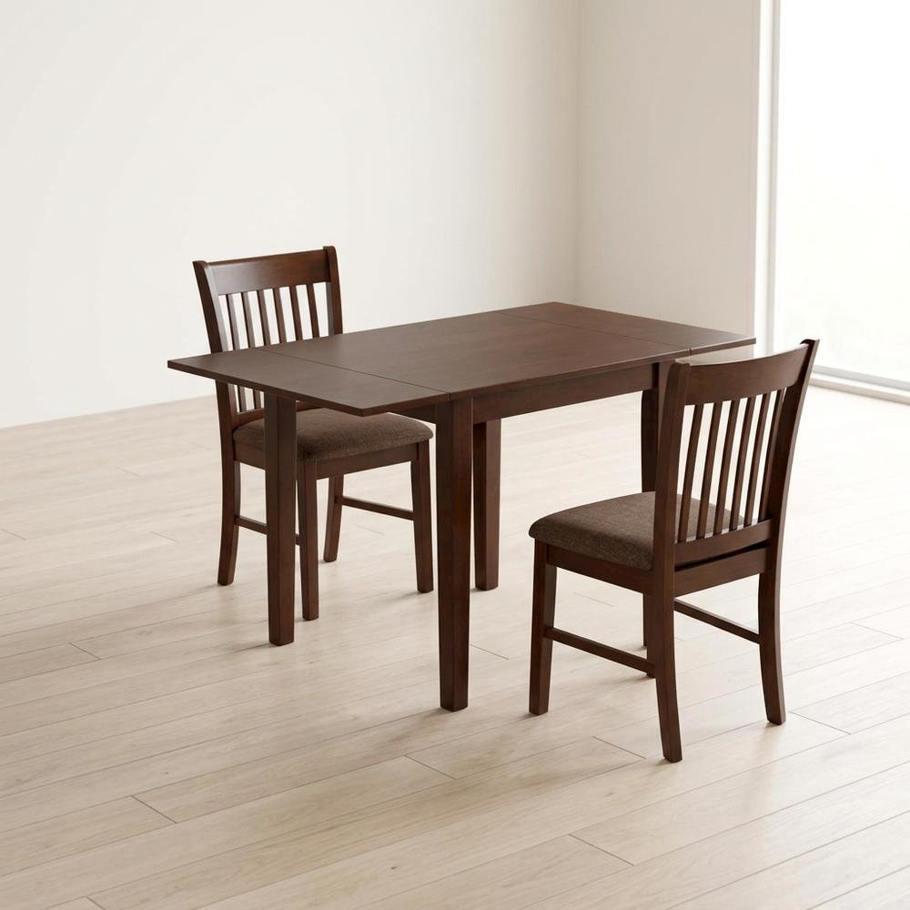 Wood Drop-Leaf Dining Table & Chairs 3-Piece Dining Set, Mahogany
