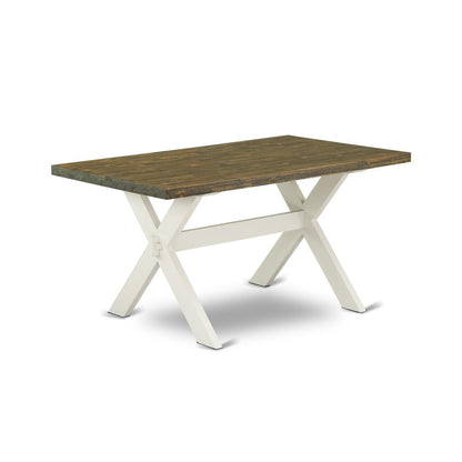 East West Furniture 7-Piece Modern kitchen table set an Excellent Distressed Jacobean Kitchen Rectangular Table Top and 6 Excellent Linen Fabric Parson Chairs with Nails Head and Stylish Chair Back, L
