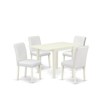 East West Furniture 5-Piece Table Set-A Wood Dining Table and 4PU LeatherDining Room Chairs with High Back - Linen White Finish