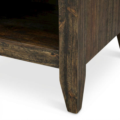Distressed Jacobean Nightstand with Wooden Drawer and Sturdy Construction
